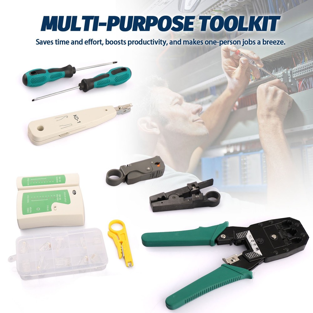 Network Tool Kit - RJ45 Crimper, Tester & Strippers for Ethernet Cable Work