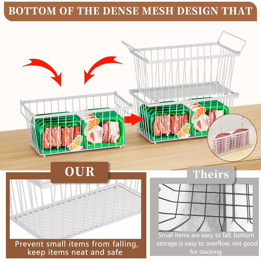 Enhanced Leak-Proof Bottom - Freezer Organizer Bins ，4 Pack Stackable Dee