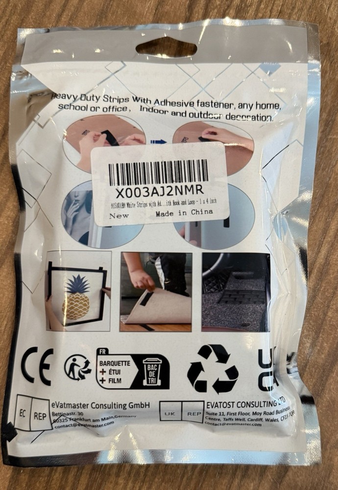 White Strips with Adhesive 15 Sets 1" x 4" w/ Hook & Loop Double Sided - A0196