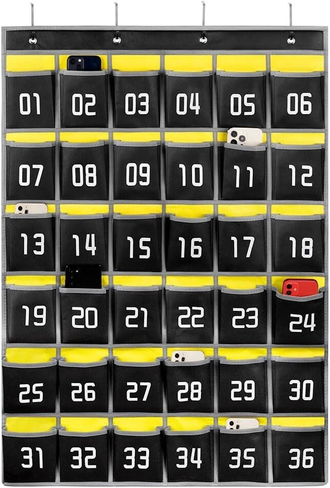 Numbered Classroom Pocket Chart - Cell Phone Holder for Students - 36 Pockets