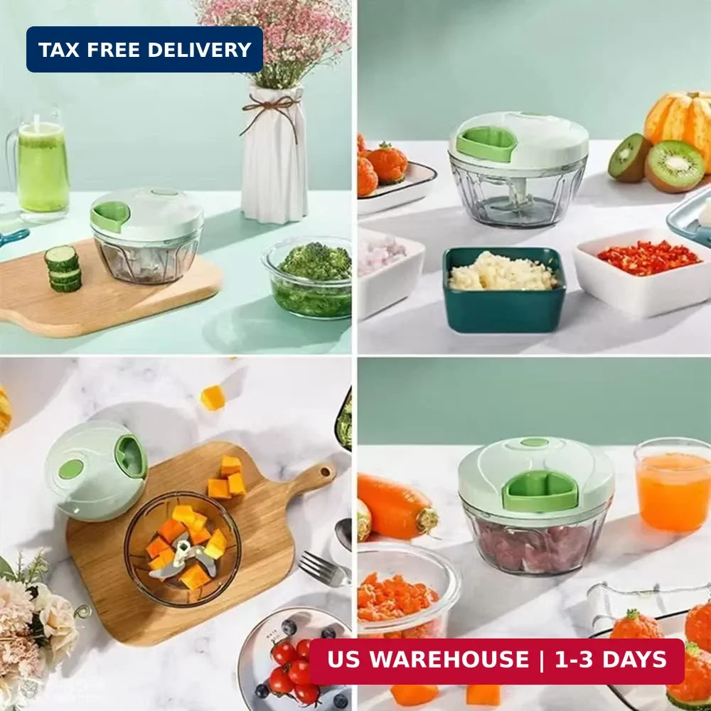 Vegetable Chopper Manual Food Chopper with Container, Hand Pull String Veggie Cu