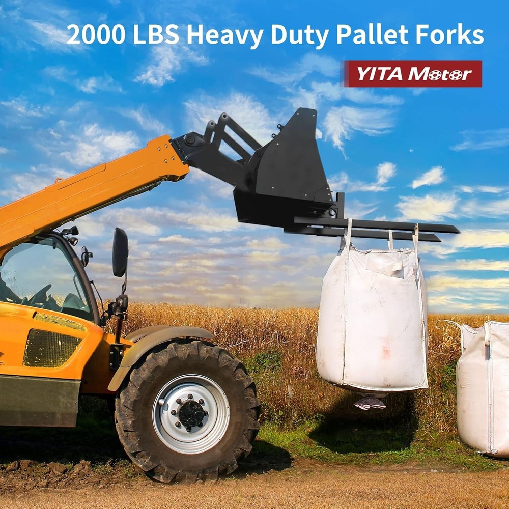 43" Quick Attach Heavy-Duty Forks for Tractors - Efficient 2000lbs Lifting