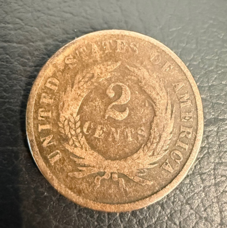 1865 Two Cent Piece Circulated Condition AU Condition
