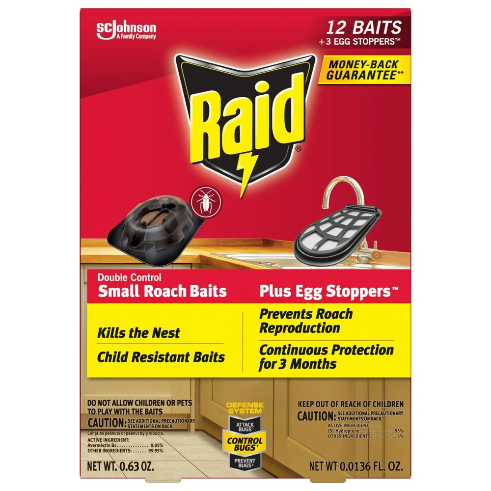 Raid Double Control 12-SMALL ROACH BAITS 3-STERILIZERS EGG STOPPERS COCKROACHES