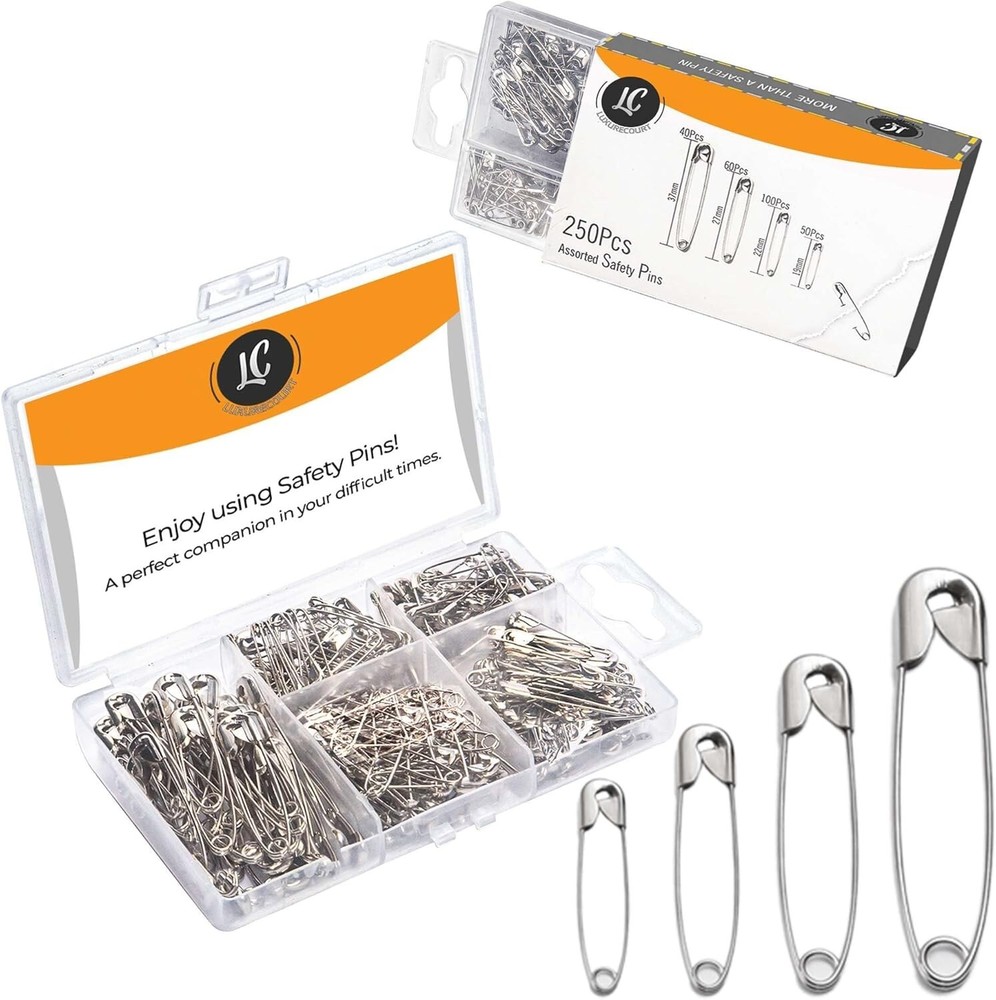 Multipurpose Safety Pins Value Pack - 250 Rust-Resistant Pins in Convenient Box