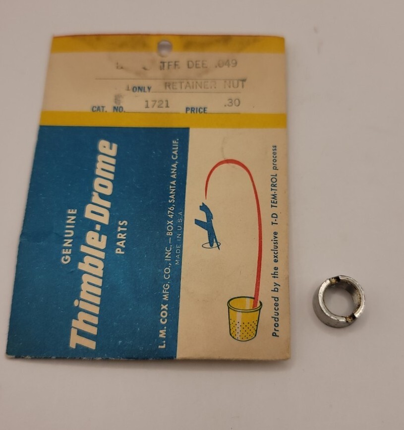 Cox Retainer Nut Tee Dee .049 .051 Genuine Cox Thimble Drome Engine Part 1721