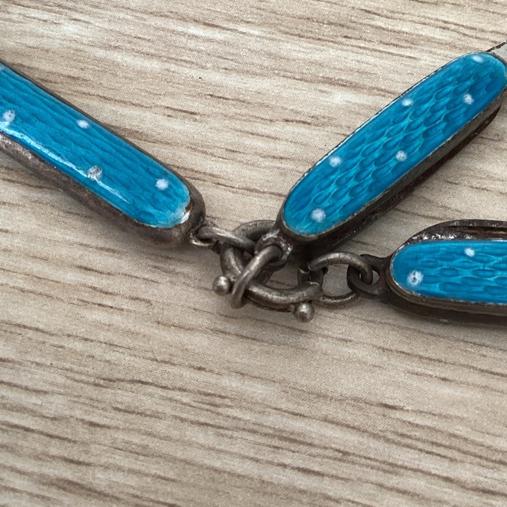 Antique Art Deco Solid Silver And Guilloche Enamel Chatelaine Button Hook