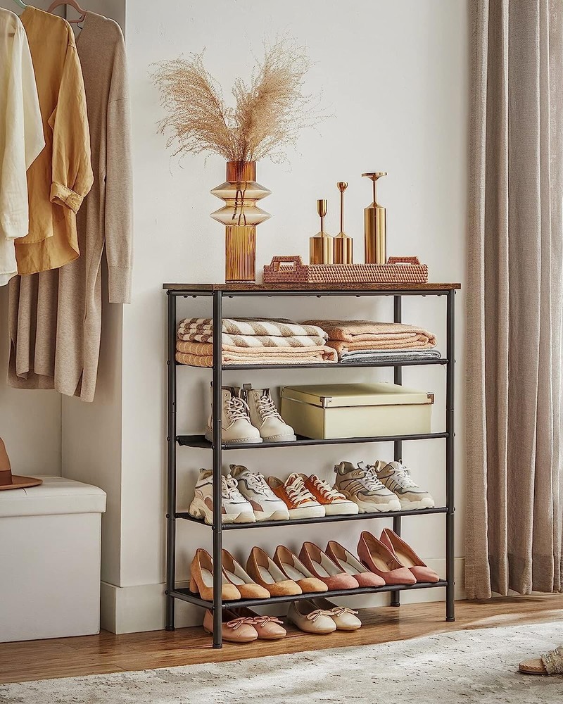 Industrial Shoe Rack with 4 Adjustable Shelves for Efficient Shoe Organization