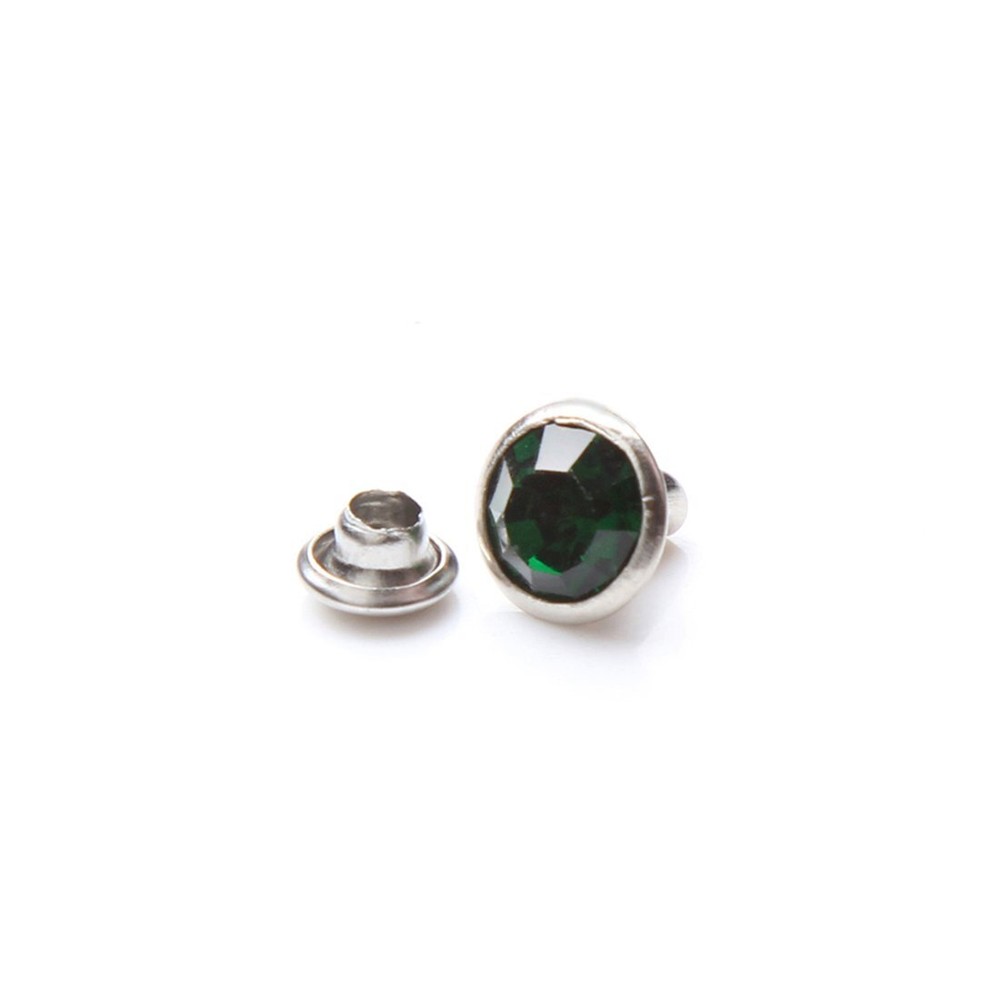100PCS Emerald Crystal Rivets 6mm Silver Double Cap Studs for Leather Crafts