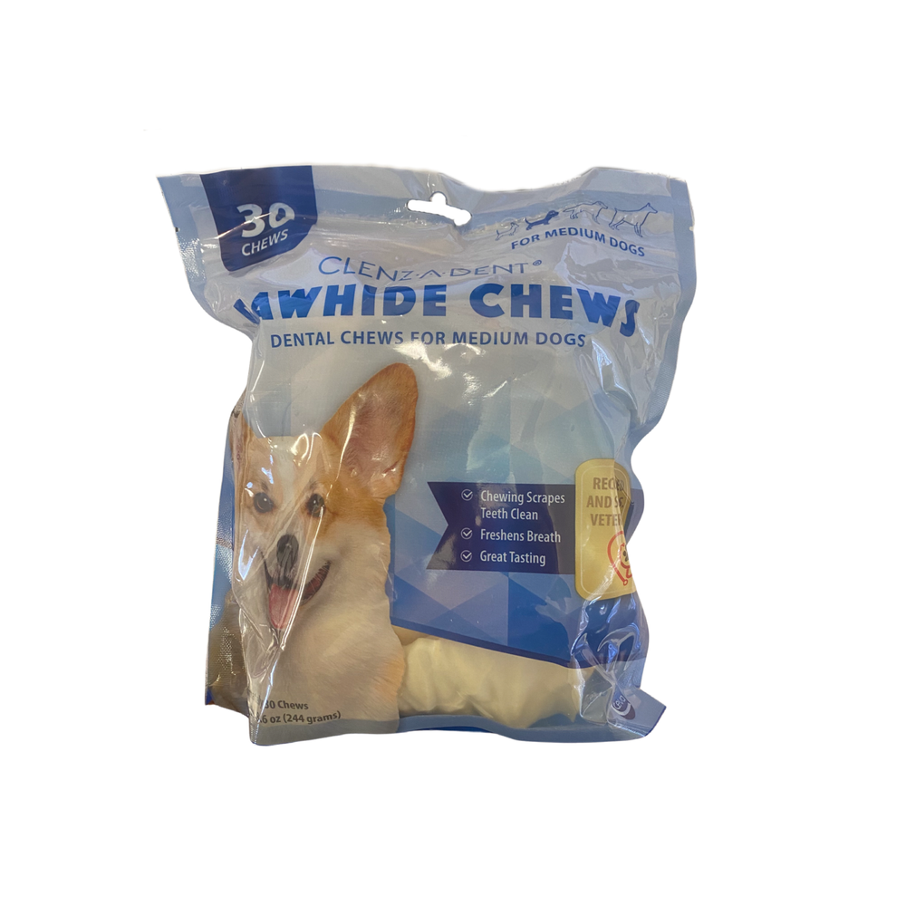 Clenz-A-Dent Rawhide Chews for Medium Dogs-11-25 lbs - 30 Chews