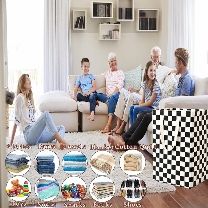 Collapsible Laundry Hamper Waterproof Cotton Basket W/ Leather Handle Storage US