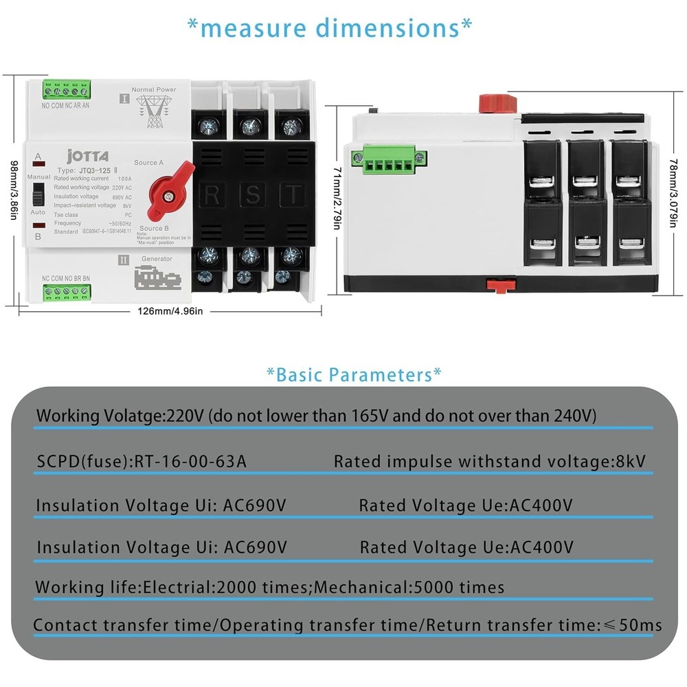 100A Dual Power Automatic Transfer Switch 220V for Reliable Power Backup