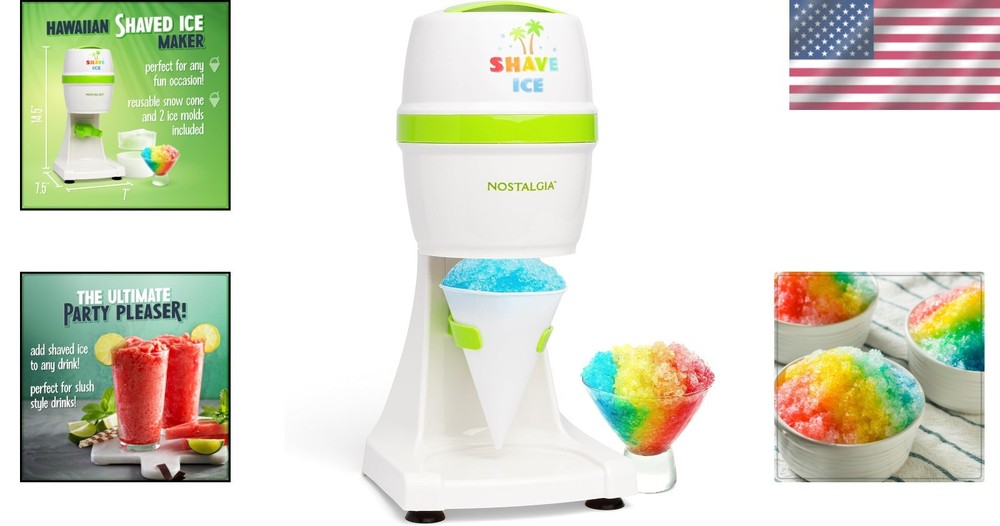 Hawaiian Retro Snow Cone Machine - Compact Shaved Ice Maker with Ice Molds