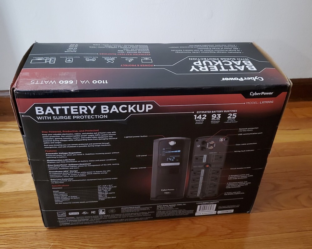 CyberPower 1100 VA PC Battery Back-up System Surge Protector - Black