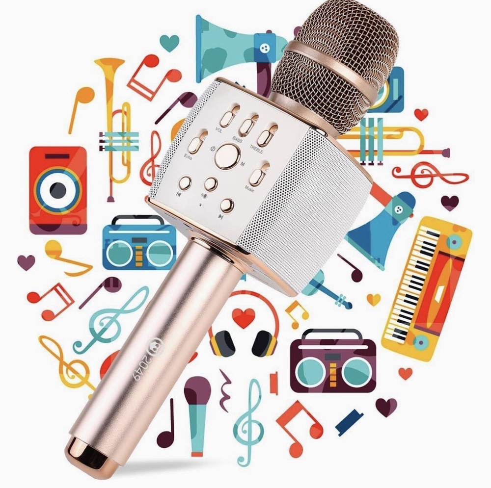 Rechargeable Wireless Bluetooth Karaoke Microphone Rosegold
