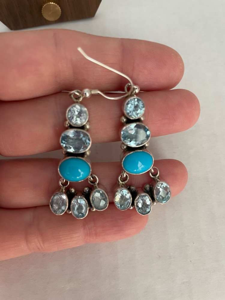 Native American Sterling Turquoise Topaz Earrings