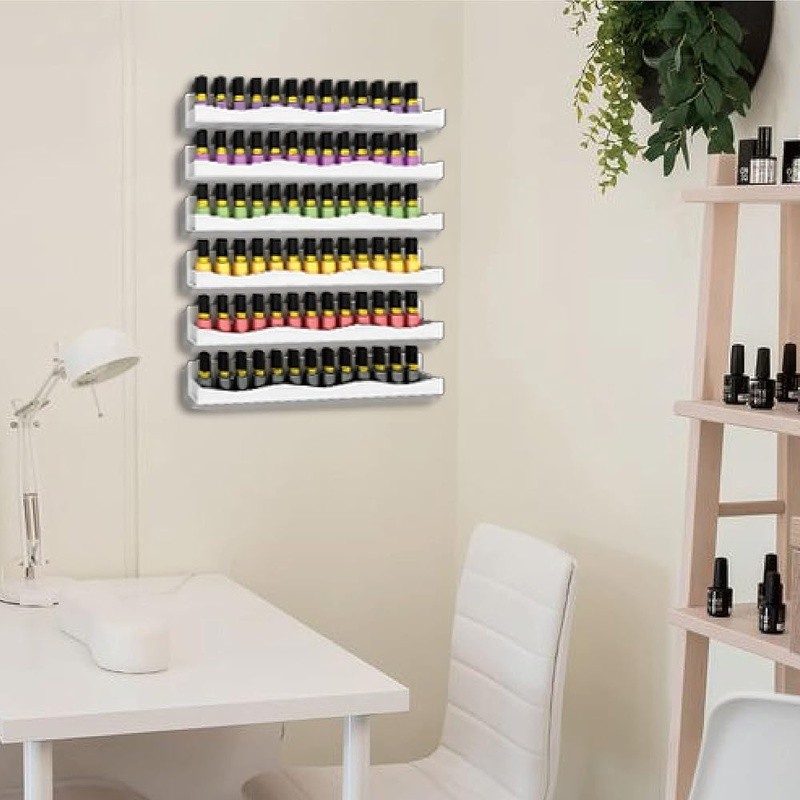 Wall Mounted Nail Polish Organizer Acrylic Shelf Modern Display Easy Access Gift
