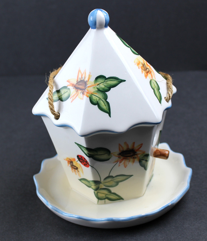 Glazed Ceramic Sunflower Hanging Birdhouse