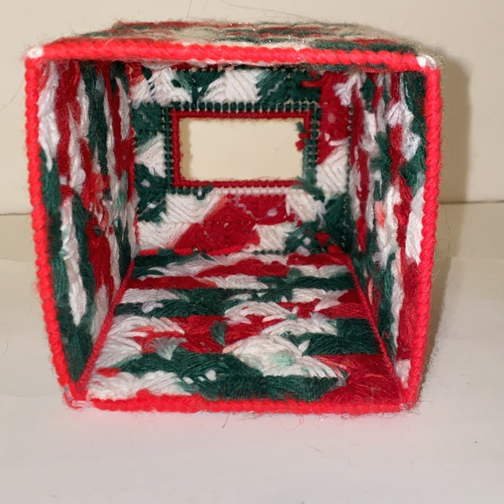 Vintage Decorative Christmas Tissue Box Cover Plastic Canvas Needlework