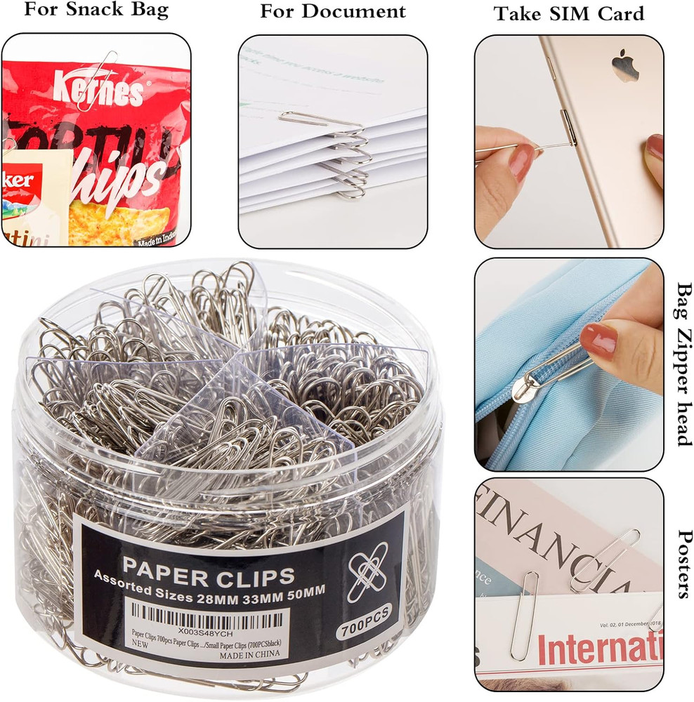 Assorted Large Paper Clips - 700 Pieces in Various Sizes