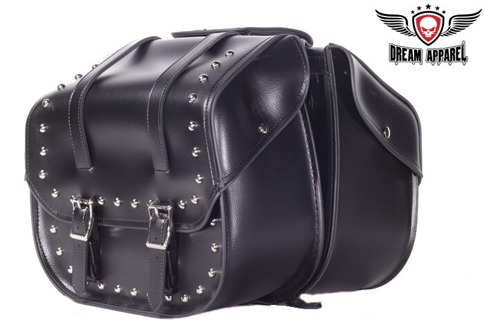 Universal Fitting PVC Motorcycle Biker Touring Studded Luggage Saddlebag