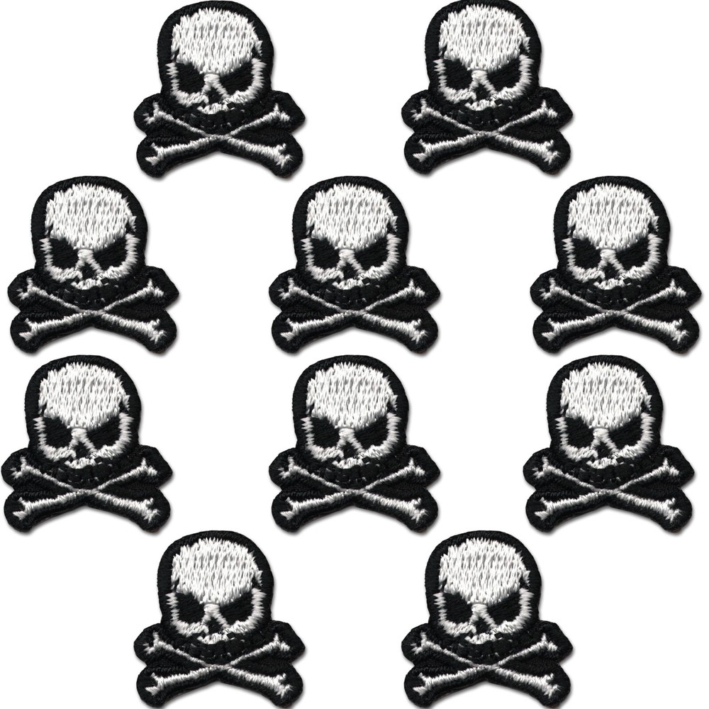 Extra Small Skull (10 Pack) Halloween Embroidered Iron On Patch - White
