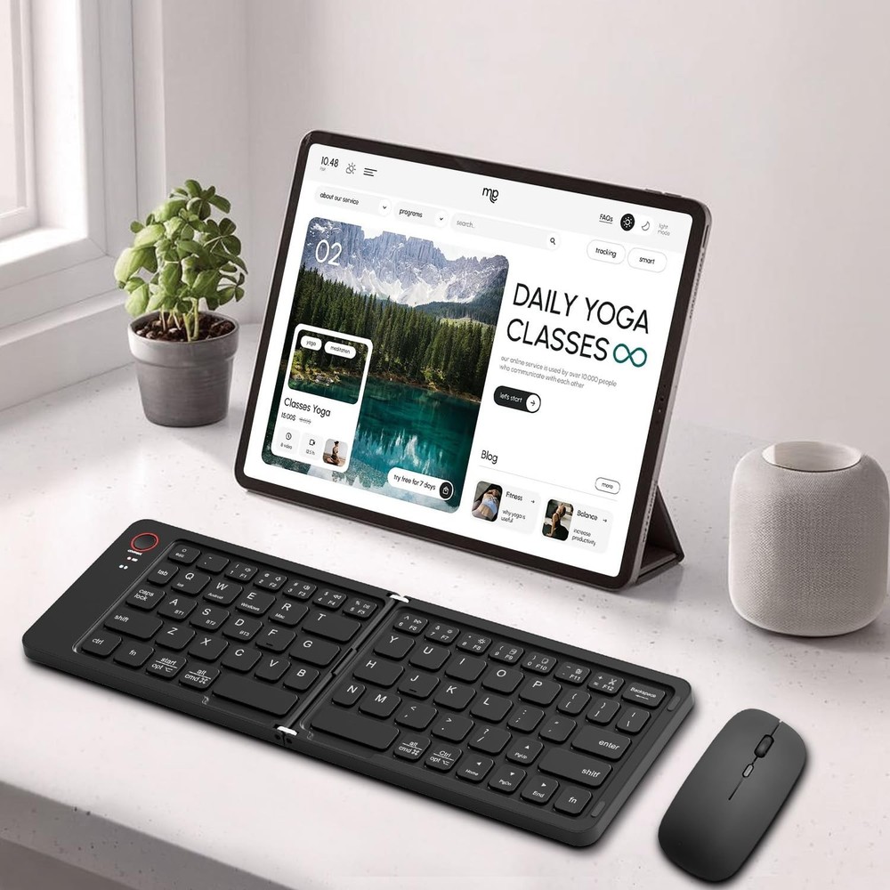 Foldable Keyboard and Mouse, Folding Keyboard Mouse Combo with Travel Case,Bl...
