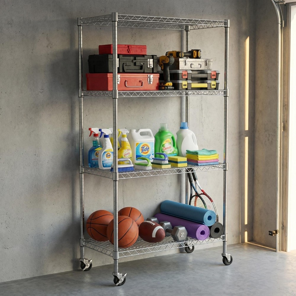 4-Tier Heavy-Duty Wire Shelving Unit Adjustable Rustproof Storage Rack