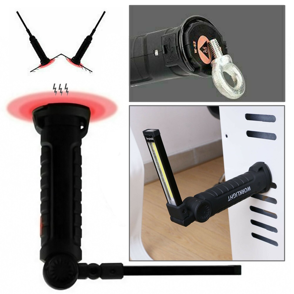 Magnetic Rechargeable COB LED RED Work Light Lamp Flashlight Folding Torch