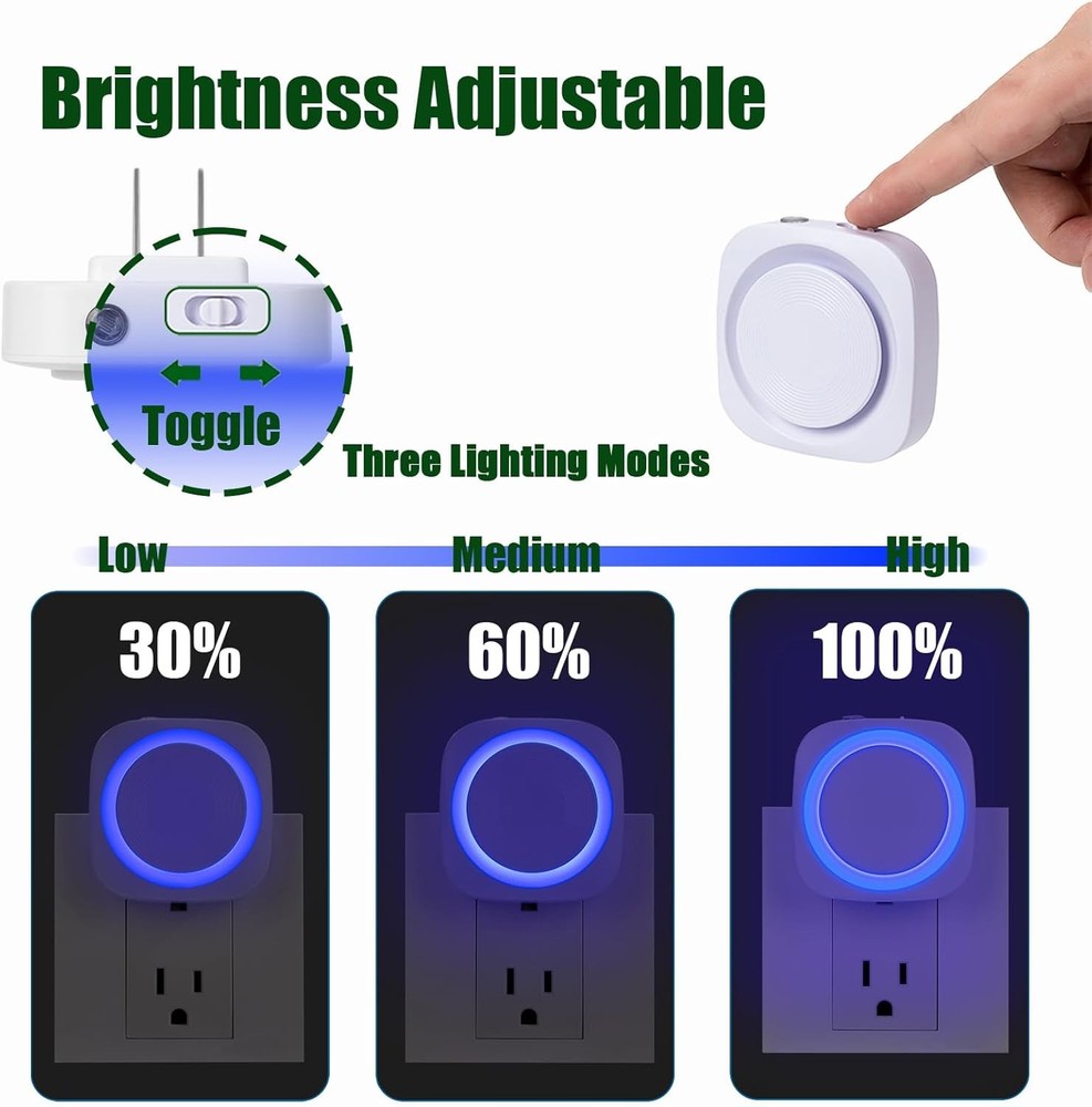 Blue Night Lights Plug in to Wall,4 Packs Dimmable Light with Auto