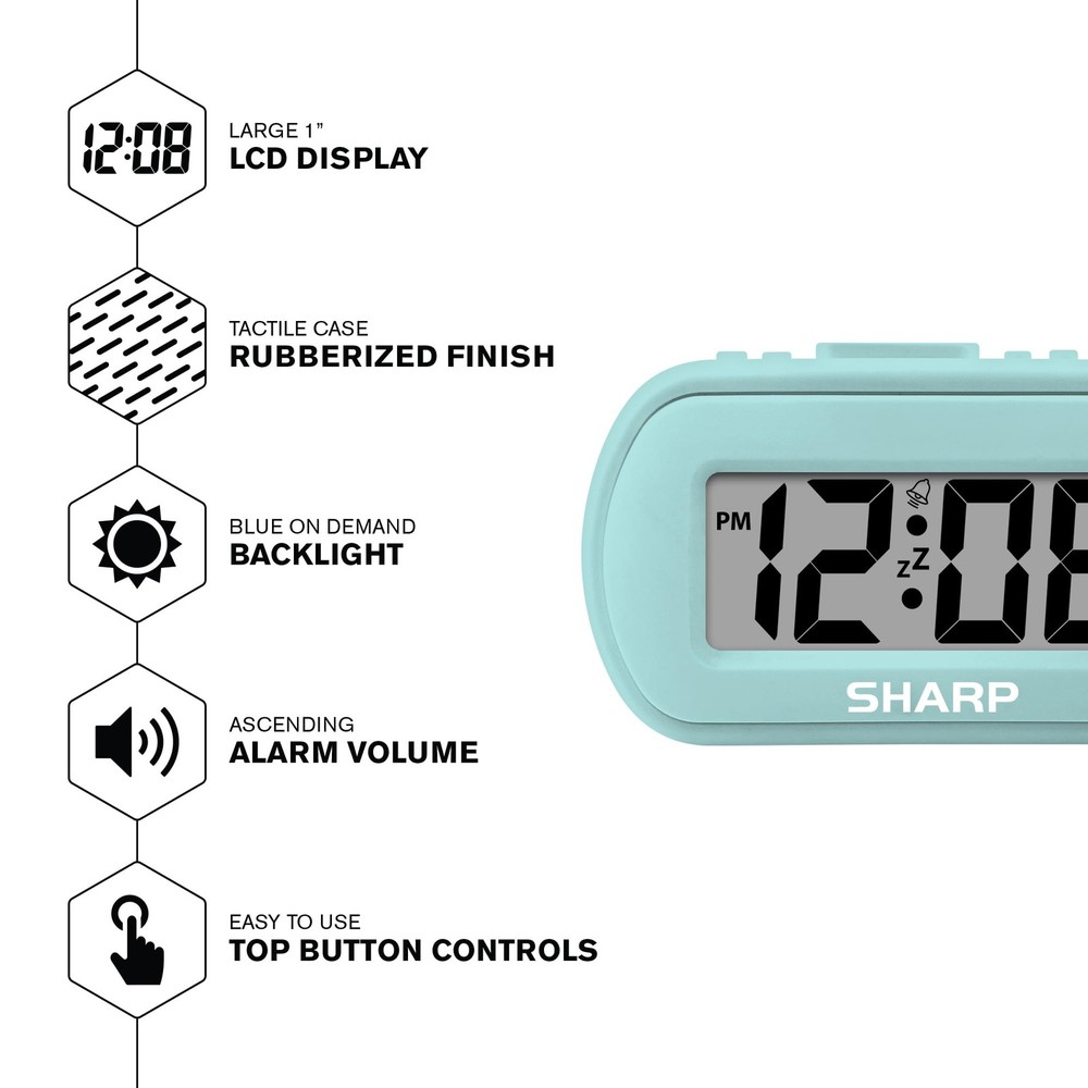 Sharp Digital Alarm Clock – Tactile Case with Soft Rubberized Small, Mint