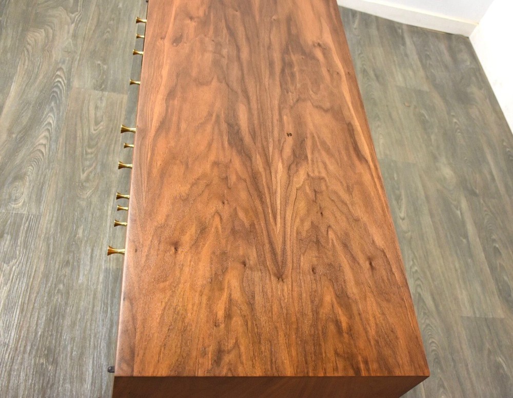 Walnut and Brass Mid Century Credenza