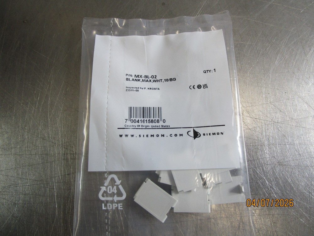 (10) MX-BL-02 Siemon Blank, MAX, White Blank Inserts for MAX Faceplates