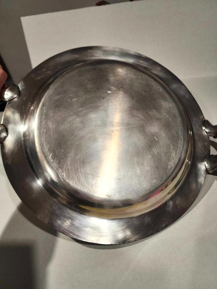Vintage Serving Tray with Handles- silver plate, circular