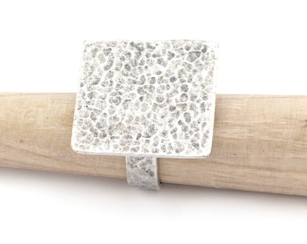 Square Hammered Adjustable Ring Blank Bezel -Antique Silver Plated Brass 4933