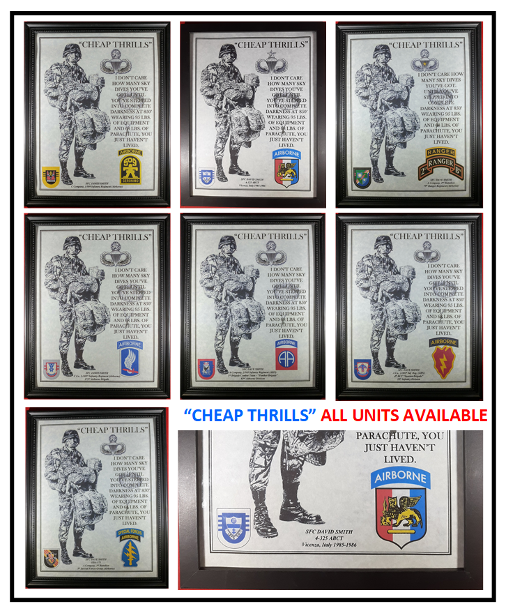 MC-NICE: ARMY Airborne "Cheap Thrills" 173rd Airborne Bgd Framed PERSONALIZED