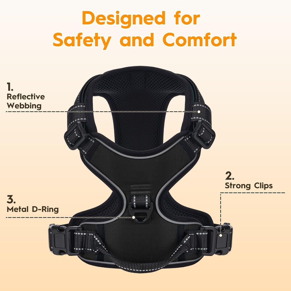 No Pull Dog Harness, No Chock Reflective Adjustable Soft Padded Pet Vest with...