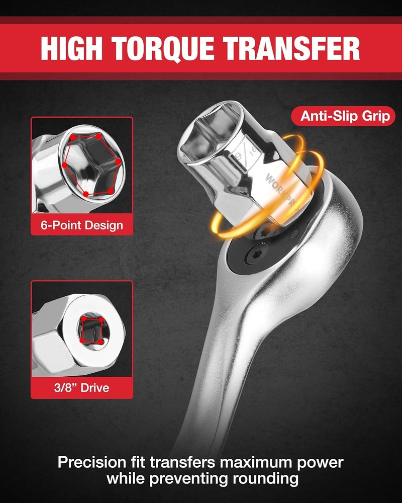 WORKPRO 10PC 3/8" Dr Socket Set Standard & Shallow Socket & Socket Organizer SAE