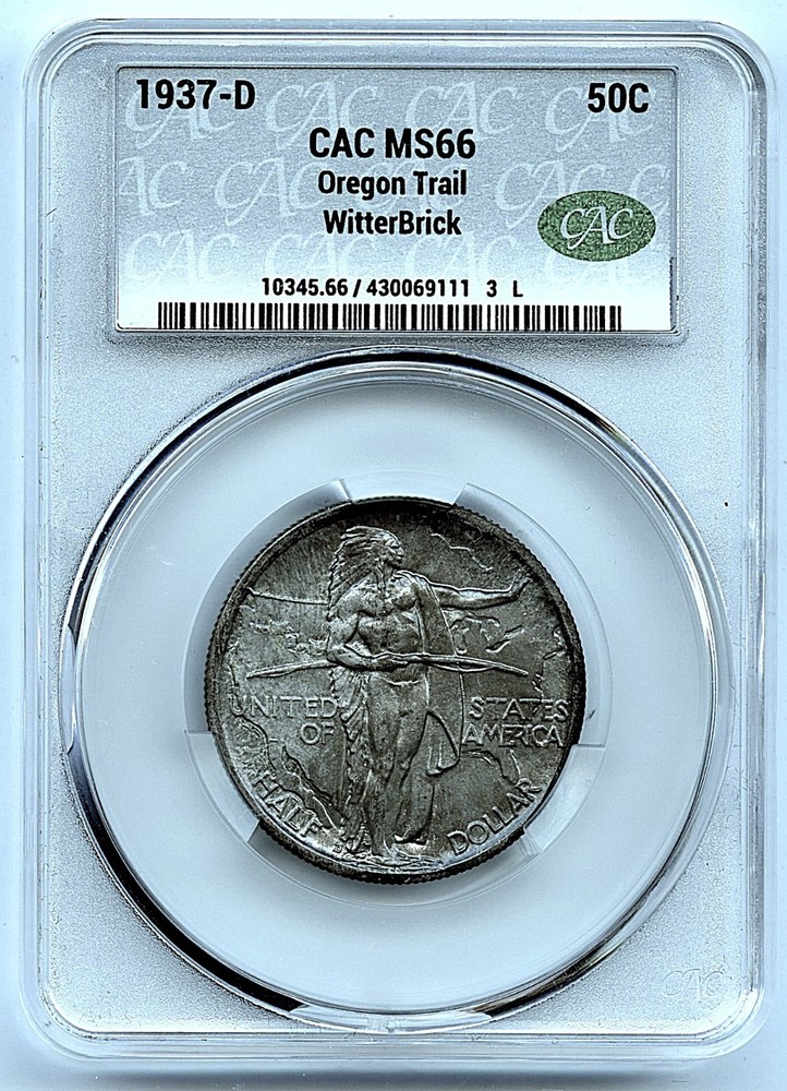 1937-D Oregon Trail Silver Commemorative, CACG MS66