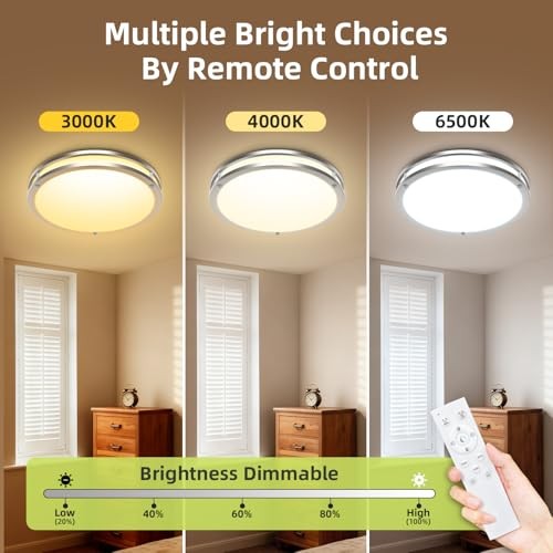 Flush Mount LED Ceiling Light with Remote, 10inch-1Pack Brushed Nickel