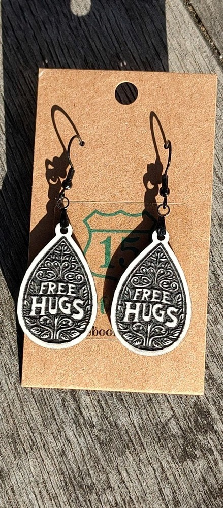 Funny "Free Hugs" teardrop dangle earrings
