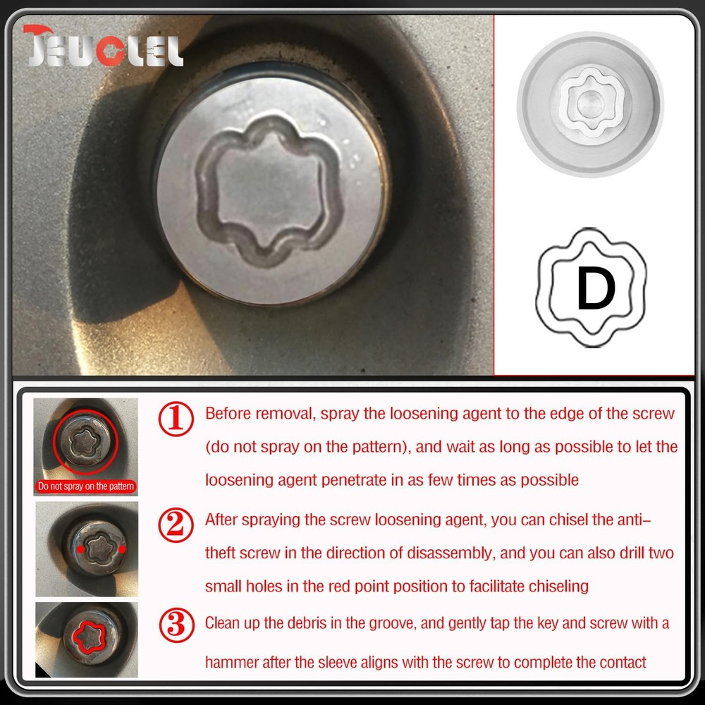 JEUCLEL Type D Wheel Locking Nut Key Compatible with Land Socket D, White
