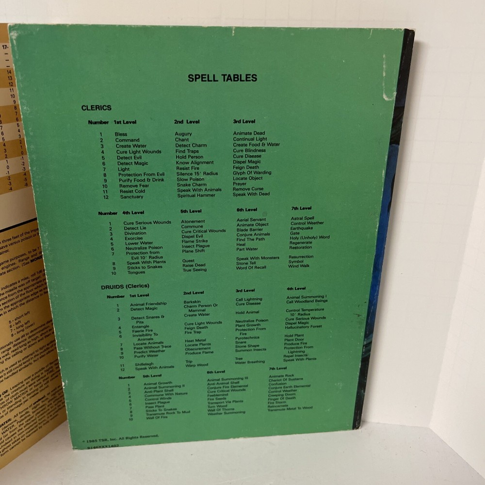 Advanced Dungeons & Dragons 9146 Players Reference Screen Tri Fold TSR 1985 D&D