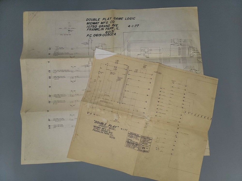 Original Vintage Midway's Double Play Upright Model Schematics