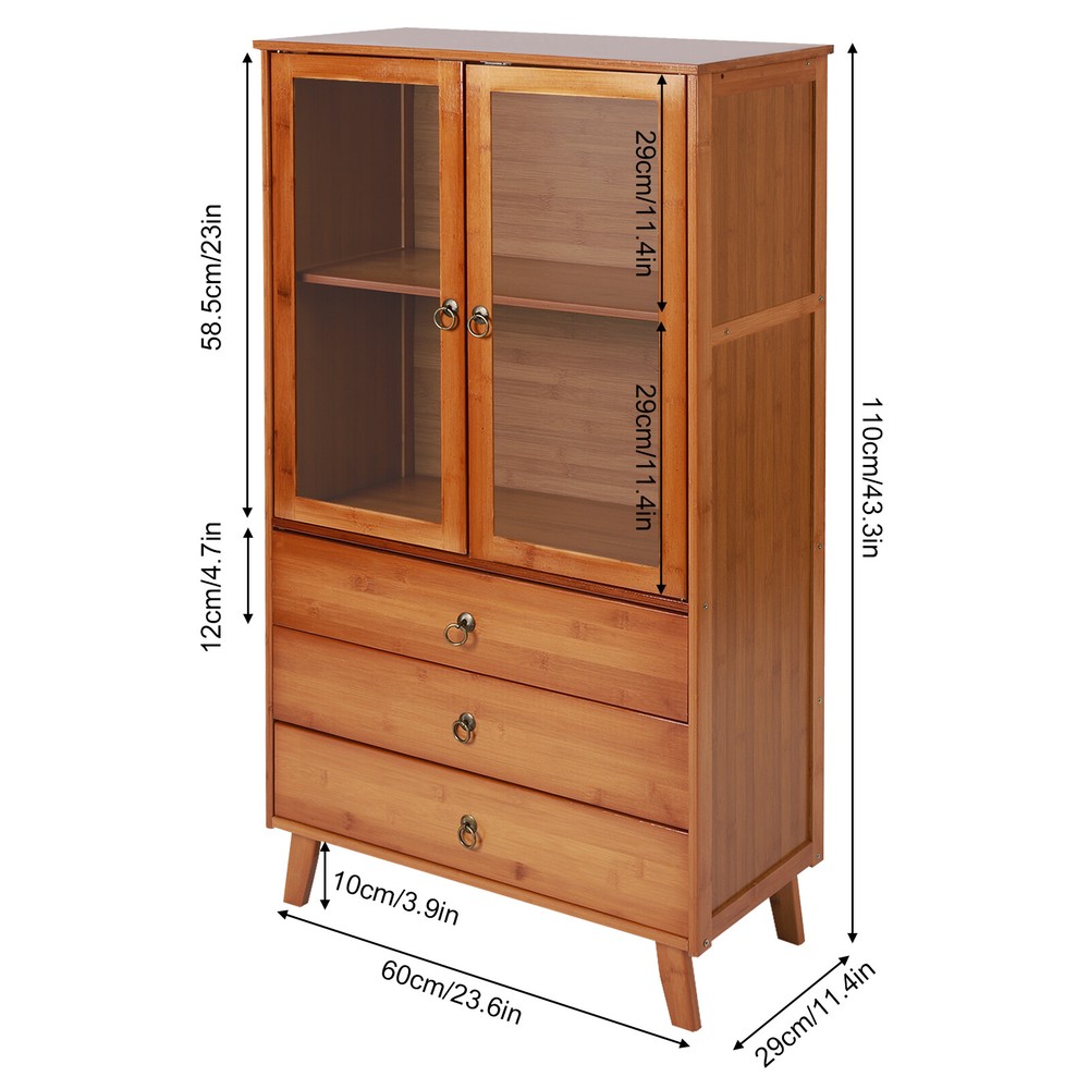 Bamboo Kitchen Buffet Hutch Storage Cupboard Cabinet Server Sideboard w/ Drawer