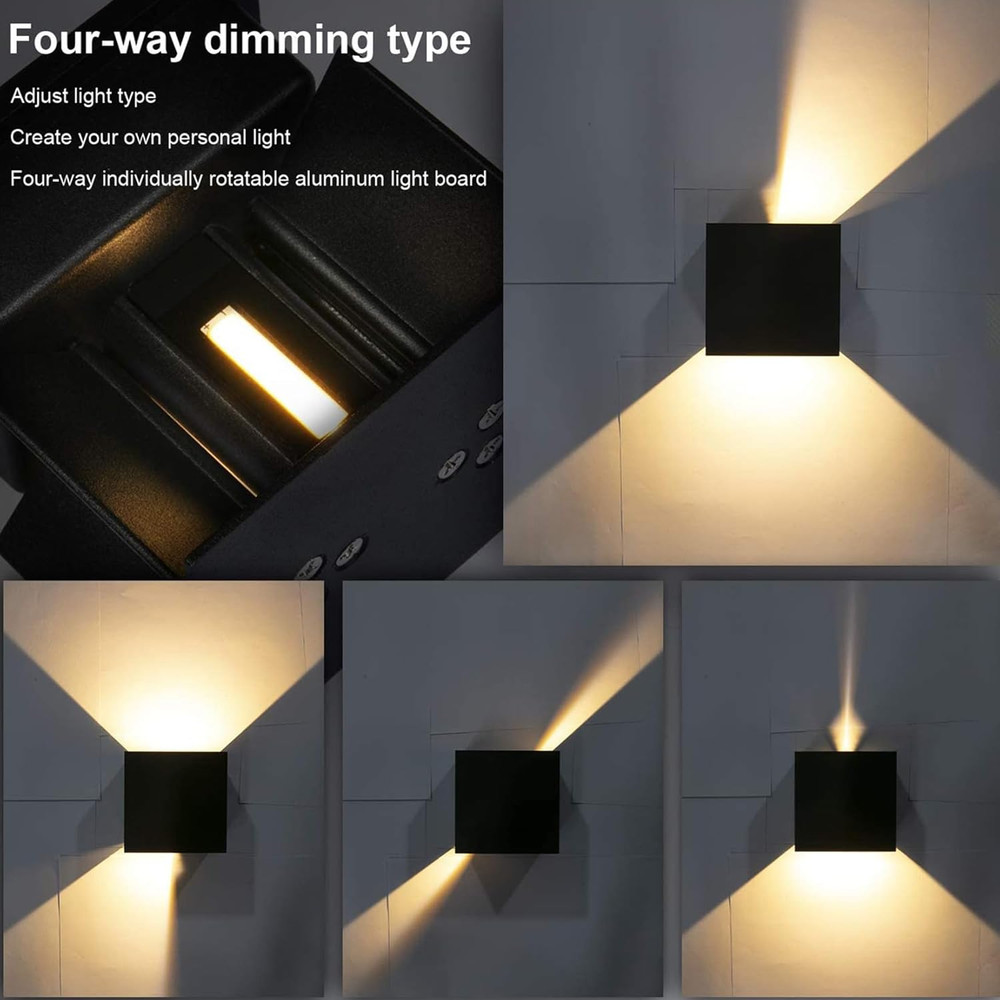 2 Pack LED Outdoor Wall Sconces - Waterproof Modern Black Up/Down Lights