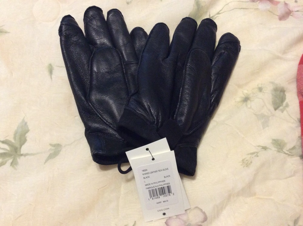 UGG Men's Mixed Leather Tech Gloves Black Size Large NWT