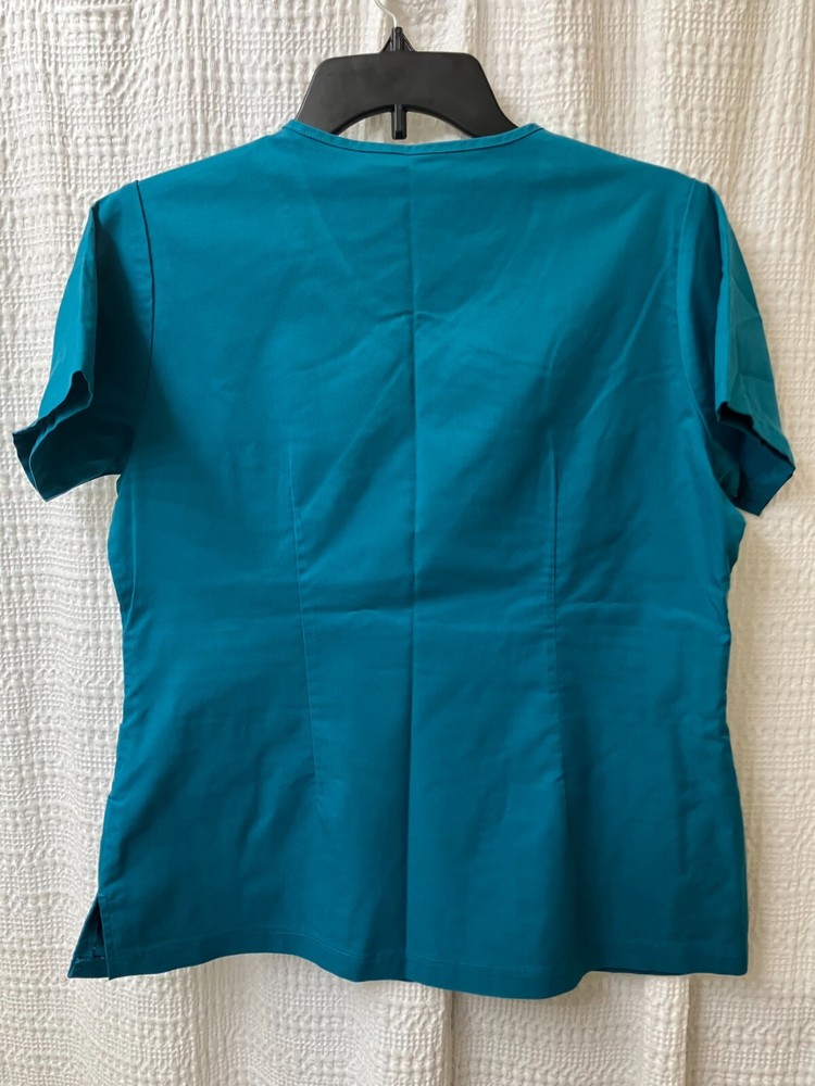 Dagacci Women’s Small scrub top Teal Green pullover V Neck Pockets