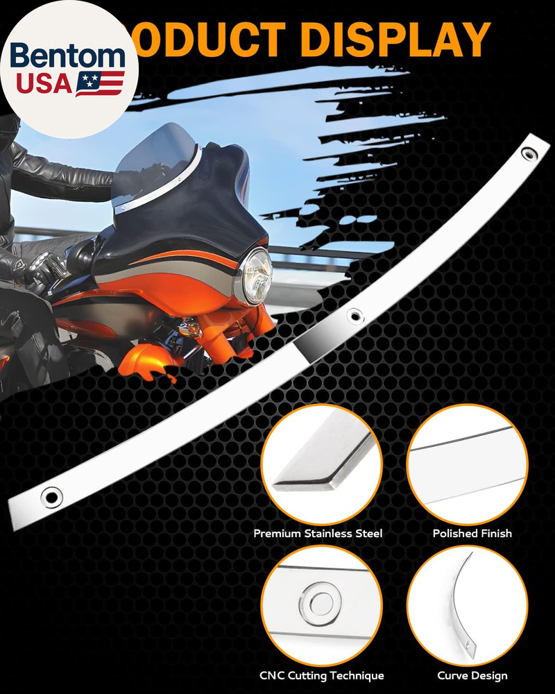 Batwing Windshield Trim, Polished Stainless Windshield Trim Compatible for Harle