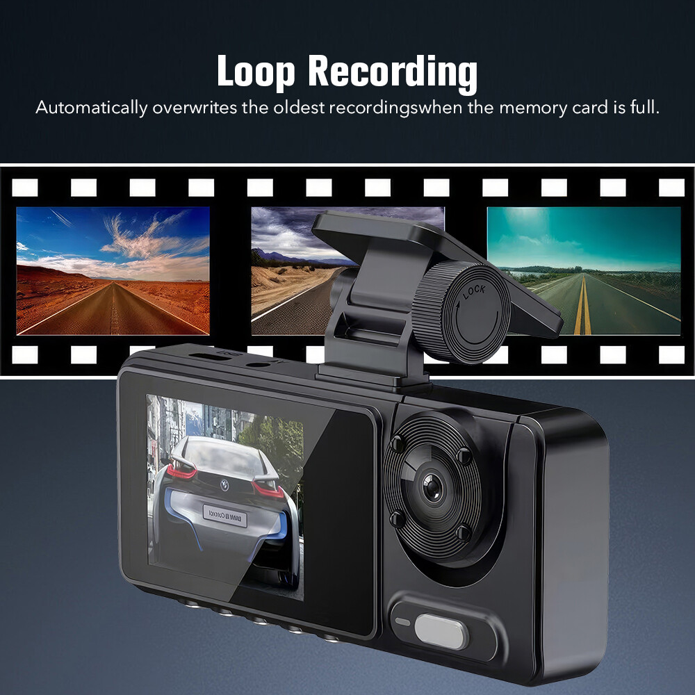 1080P Three Len Car DVR Dash Cam Video Recorder G-Sensor Front And Inside Camera